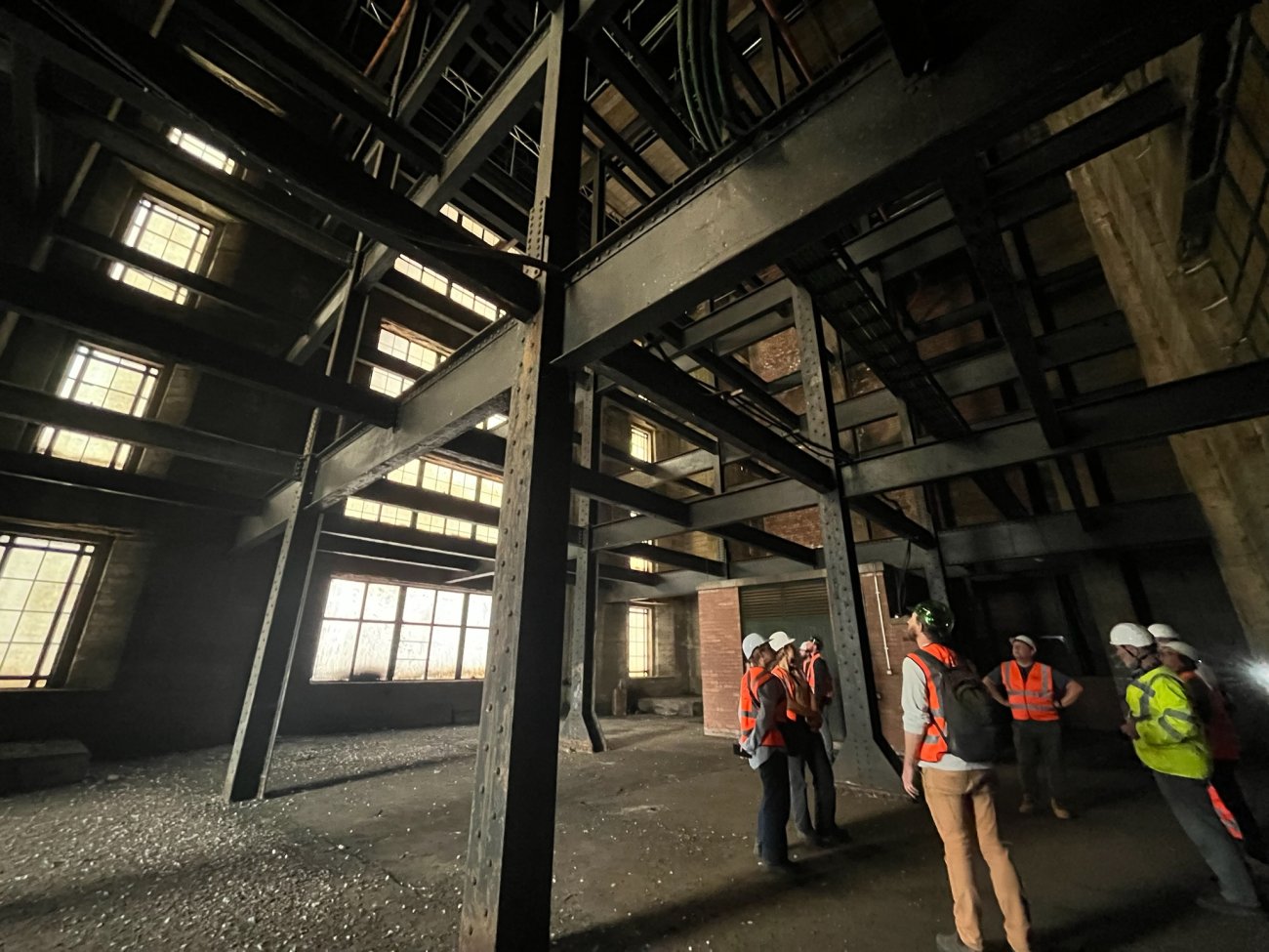 SPAB Scholars and Fellows in one of the abutment towers of the Tyne Bridge (Newcastle), with Leon Walsh (Historic England) © Viv Walker